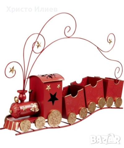 Коледен влак Локомотив с три вагона Голям 94см Сив Бял Червен, снимка 4 - Декорация за дома - 51832397