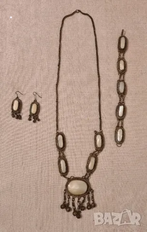 Комплект колие, ретро бижута от 80-те гривна и обеци