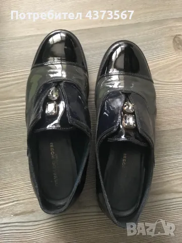 Италиански дамски обувки от естествена кожа, лачени,номер 38,цвят черно-сиво,марка Osvaldo Rossi.