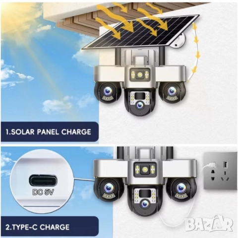 Камера за наблюдение със соларен панел V380Pro 4G, SIM карта, 18MP Full HD, 3 зони за наблюдаваниe, снимка 13 - IP камери - 52235537