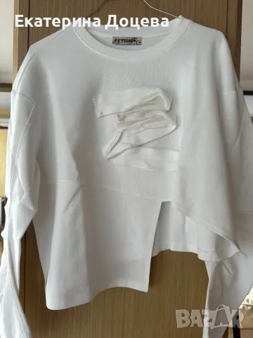 Бяла памучна блуза Фетиш, снимка 4 - Блузи с дълъг ръкав и пуловери - 49693673