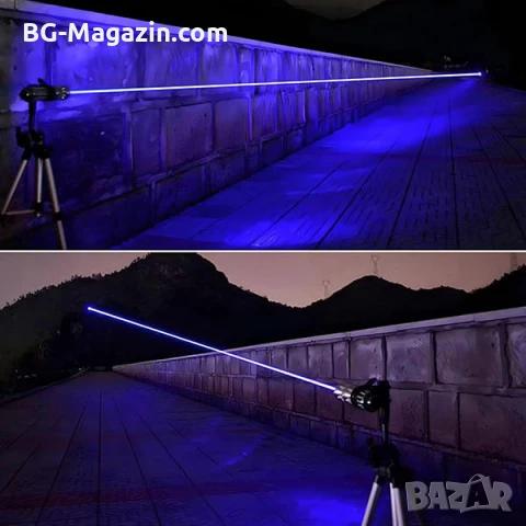 Мощен син акумулаторен лазер 5000mW пойнтер горящ палещ клечка кибрит балон с предпазни очила, снимка 6 - Друга електроника - 51040524