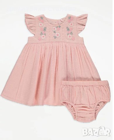 Розова рокля с бродирани цветя, снимка 1 - Бебешки рокли - 41898779