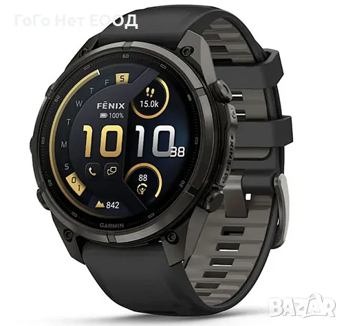 Garmin Fenix 9 Pro, inReach - 47 mm, Carbon gray DLC titanium с black/pebble gray силиконова каишка 