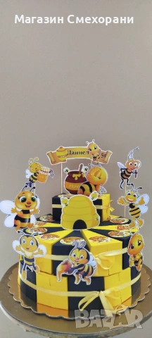 Картонена торта пчелички, снимка 3 - Декорация - 53137879