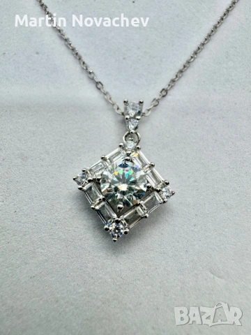Сребърно колие с мойсанит (Диамант) 1 карат, снимка 5 - Колиета, медальони, синджири - 53424016