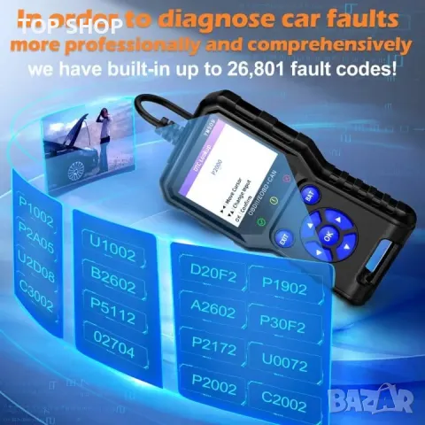 Нов Професионален OBD2 четец на кодове с 10 функции и тест на батерията, снимка 2 - Друга електроника - 49945121
