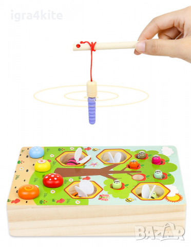 дървена игра за сръчност - кошер с пчелички + магнитни червейчета, снимка 4 - Образователни игри - 34751858