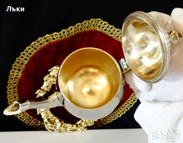 Посребрена бронзова кана за ракия,кафе. , снимка 2 - Антикварни и старинни предмети - 52496866