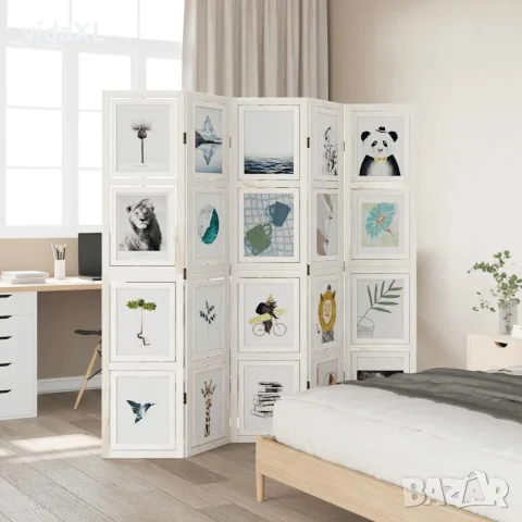 vidaXL Разделител за стая, 5 панела, бял, дърво пауловния масив, снимка 3 - Паравани - 56147280