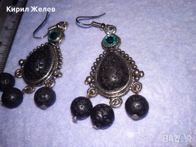 АРТИСТИЧНИ ВИНТИДЖ АРТ СРЕБРИСТИ МЕДНИ ОБЕЦИ с ВУЛКАНИЧЕН КАМЪК и ИСКРЯЩИ СИНИ КРИСТАЛИ 38634, снимка 7 - Обеци - 41622937