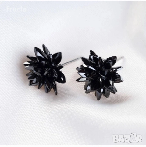 Обеци Черни Цветя , снимка 4 - Обеци - 53129071