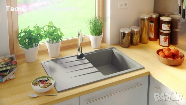 Кухненска мивка от Гранит модел Милано 780 x 500 mm - Сив, снимка 3 - Други - 36079183