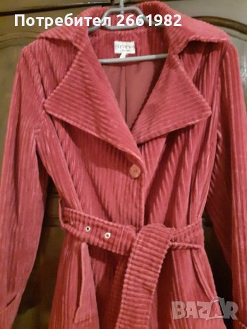 Стилно есенно кадифено палто в цикламен цвят, снимка 6 - Палта, манта - 42732573