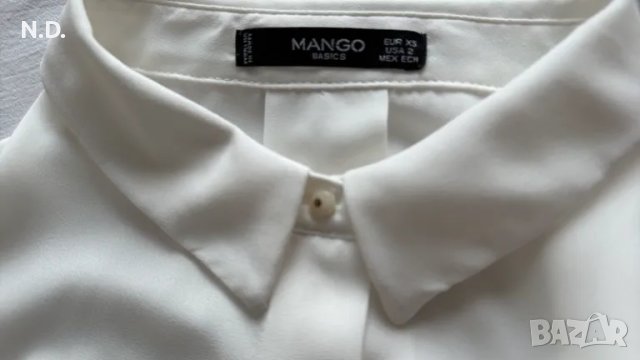 Елегантна дамска бяла блуза с дълъг ръкав Mango, XS, снимка 4 - Ризи - 48092515