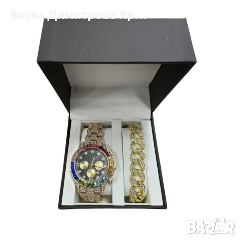 Комплект часовник + гривна – Луксозен стил с камъни, снимка 8 - Бижутерийни комплекти - 50886582