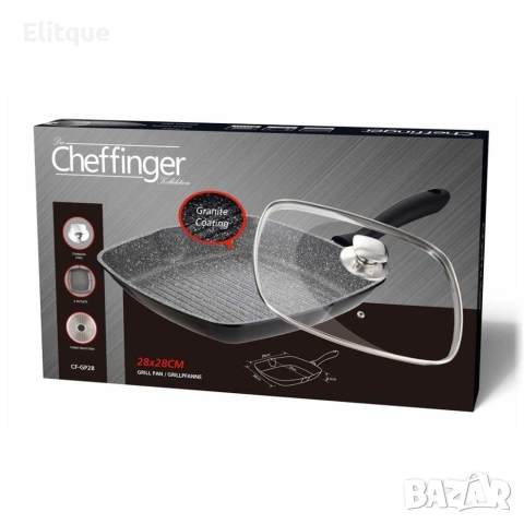 Грил тиган 28см с капак и мраморно покритие Cheffinger – за индукция, с противоплъзгаща дръжка, снимка 2 - Съдове за готвене - 53165762