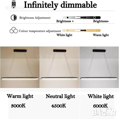 Лед Димируем овален LED полилей висящ, модерен трапезарна маса, офис с дистанционно 203-2, снимка 4 - Лампи за таван - 51528027