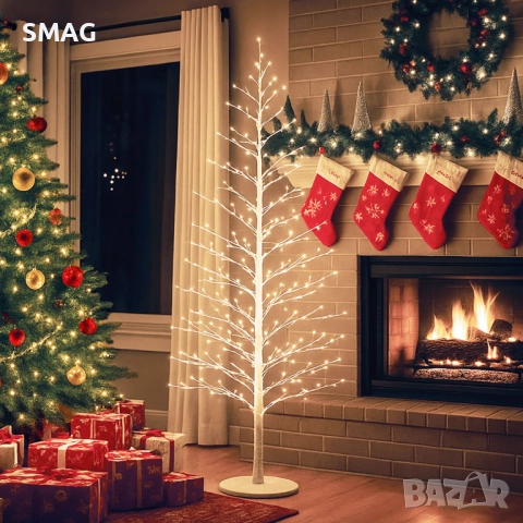 Бяла елха с 870 LED топло бели светлини 180 см_1253809