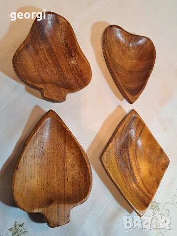 четири дървени купички за ядки каро, пика, купа, спатия 32/3 , снимка 2 - Декорация за дома - 53123367