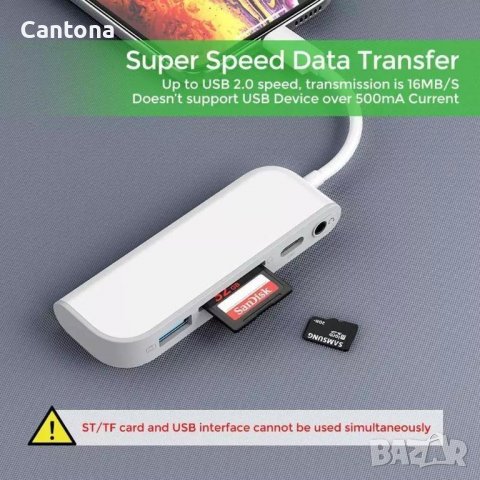 Lightning към SD/TF, 3,5 mm, USB 3.0 порт, двупосочен трансфер на данни, PD Charging, снимка 6 - Аксесоари за Apple - 40102987