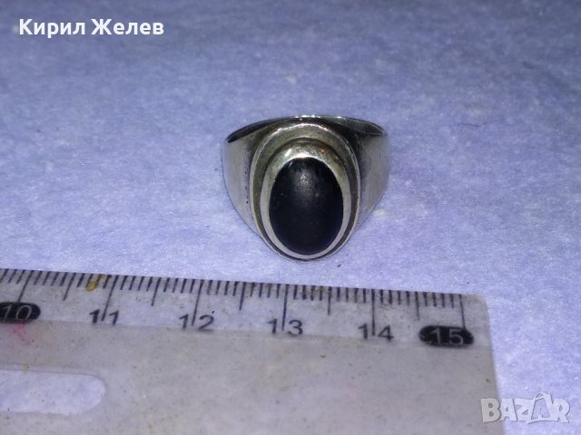 Стар АНГЛИЙСКИ СРЕБЪРЕН СКЪПОЦЕНЕН ПРЪСТЕН СРЕБРО ВИСОКА ПРОБА с РЪЧНО ШЛИФОВАН ЧЕРЕН ОНИКС 40637, снимка 15 - Антикварни и старинни предмети - 42599665
