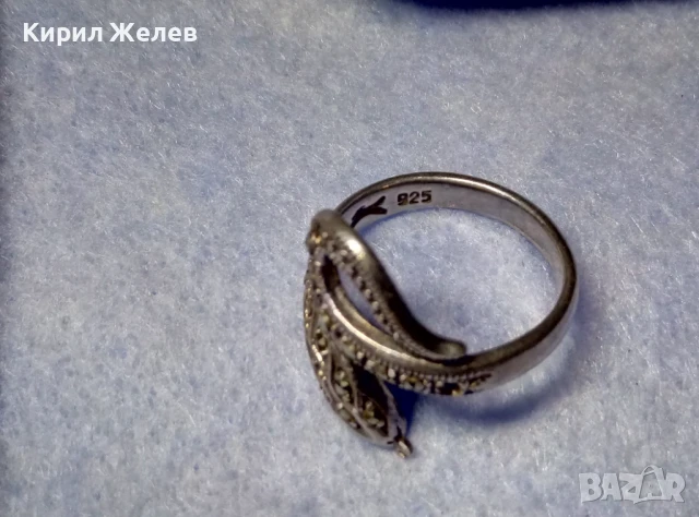 ЗМИЕВИДЕН МАРКОВ МАРКАЗИТЕН СРЕБЪРЕН ПРЪСТЕН СРЕБРО 925 с БЛЕСТЯЩИ ФАСЕТИРАНИ МАРКАЗИТИ 47472, снимка 10 - Пръстени - 50489040