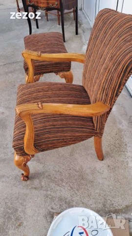 Кресло винтидж с табуретка, снимка 4 - Дивани и мека мебел - 53720651