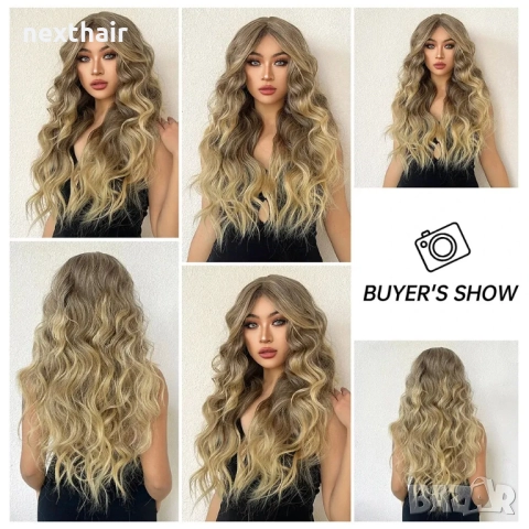 Чуплива перука 70 см с омбре ефект - кафяво с руси краища и дълъг бретон, снимка 9 - Аксесоари за коса - 52493637