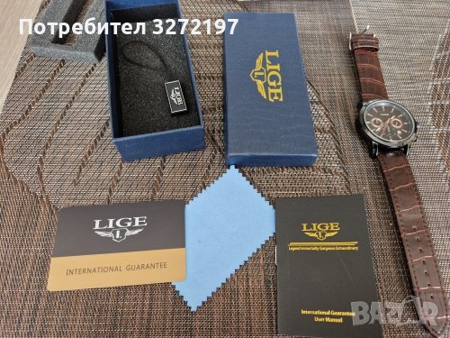 LIGE-Луксозен кварцов часовник,хронограф,дата,кожена каишка,високо качество, снимка 5 - Мъжки - 41424569