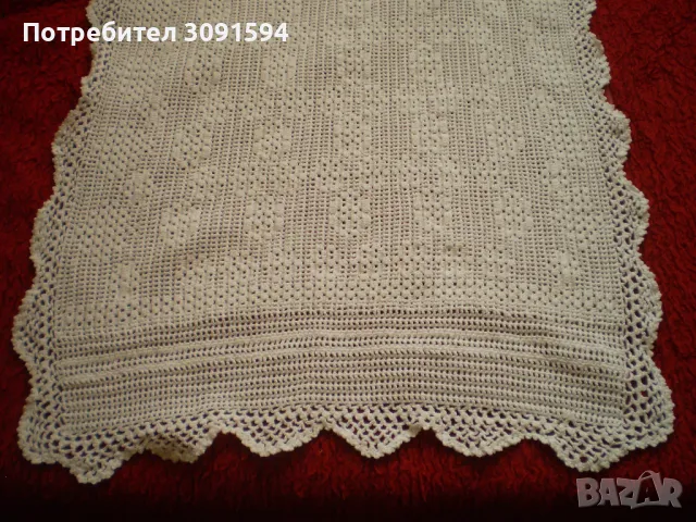 Винтидж бяла ръчно плетена продълговата покривка за маса, снимка 3 - Други ценни предмети - 49577983