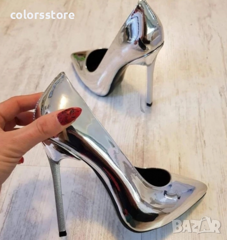 Обувки на ток сребърен лак код LT60, снимка 2 - Дамски обувки на ток - 36195282