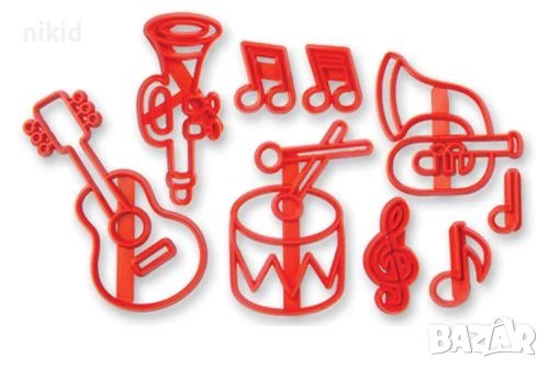 Музика нота ноти барабан музикални пластмасова форма форми сет щампа печат печати резец резци фондан