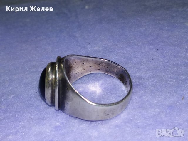 Стар АНГЛИЙСКИ СРЕБЪРЕН СКЪПОЦЕНЕН ПРЪСТЕН СРЕБРО ВИСОКА ПРОБА с РЪЧНО ШЛИФОВАН ЧЕРЕН ОНИКС 40637, снимка 7 - Антикварни и старинни предмети - 42599665