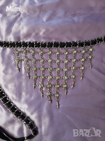 Черен колан със сребрист синджир и камъни , снимка 3 - Колани - 40992810