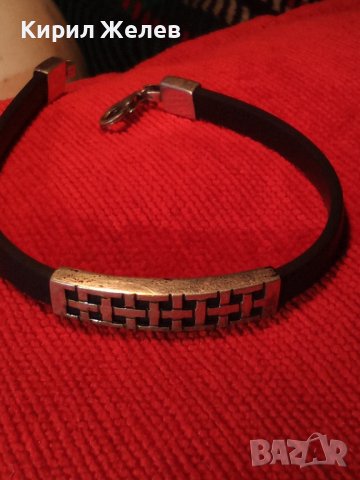 ФЕШЪН АРТ СРЕБЪРНА ГРИВНА СРЕБРО 925 със СИЛИКОНОВА КАИШКА 27236, снимка 4 - Гривни - 36867742