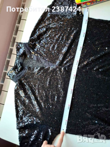 Черна дамска риза с паети  , снимка 4 - Ризи - 53171892