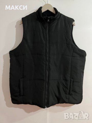 Макси ватиран с пух топъл елек с поларена подплата, цип и джобове в наситено черно