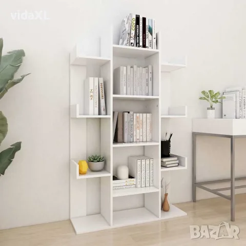 vidaXL Шкаф библиотека, бял, 86x25,5x140 см, инженерно дърво, снимка 2 - Ракли - 56147793