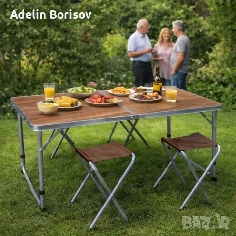 Комплект сгъваема къмпинг маса с 4 стола, Регулируема височина, Дизайн "куфар", снимка 7 - Градински мебели, декорация  - 53796823
