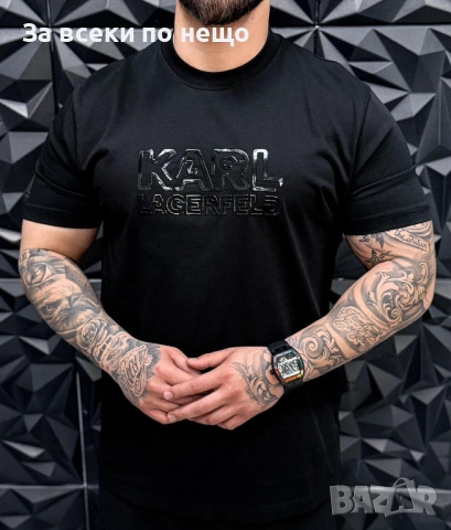 Karl Lagerfeld Мъжка Черна Тениска👕Мъжка Блуза С Къс Ръкав В Черен Цвят Код Premium F.10