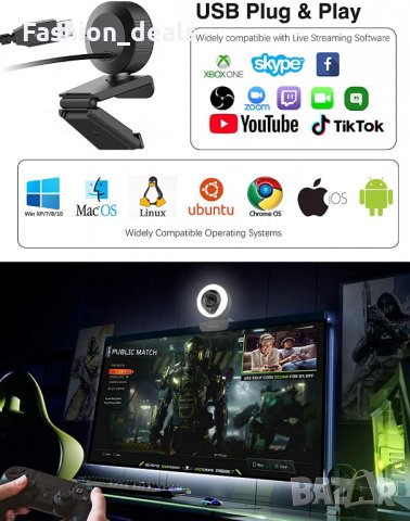 Нова USB Уеб камера за компютър, лаптоп с микрофон 1080p Full HD, снимка 5 - Други - 35958401