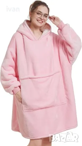 Oversize Одеяло с качулка, розово , снимка 2 - Суичъри - 49831880