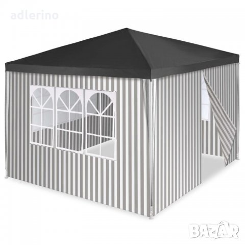 Градински павилион 3 х 3 метра, градинска шатра, шатра с 4 страници, сива райе 
