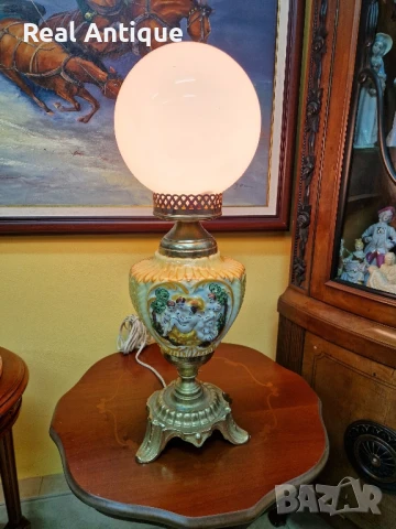Страхотна антикварна настолна лампа бронз и порцелан 