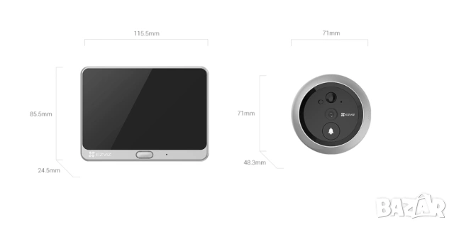 Смарт видео звънец Ezviz CP4 камера на място на шпионката Чисто нова, снимка 10 - Комплекти за видеонаблюдение - 53586483
