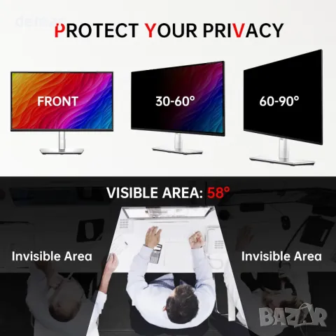 ZOEGAA Магнитен екран за поверителност 24 инча за монитор, двустранен, съотношение на страните 16:9, снимка 4 - Монитори - 50285014