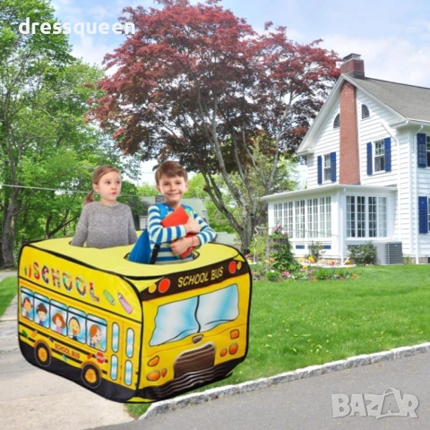 4777 Детска палатка за игра „Жълт автобус“ с велкро завеси и забавен дизайн, снимка 3 - Други - 53712155