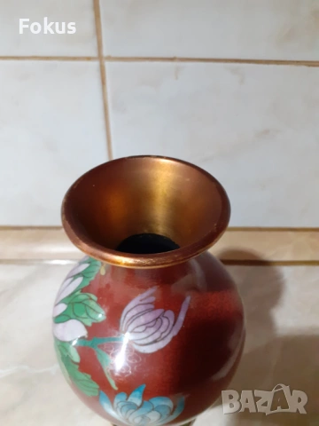 Cloisonne Клоазоне стара красива ваза бронз клетъчен емайл, снимка 3 - Антикварни и старинни предмети - 53357474