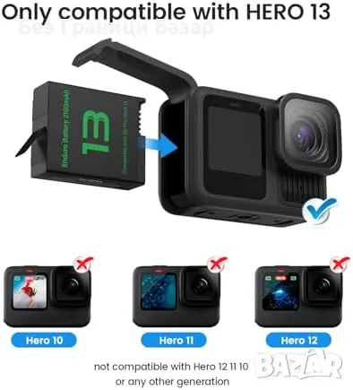 Нови Магнитно Зарядно и 2 Батерии за камера Gopro Hero 13 фото снимки, снимка 2 - Чанти, стативи, аксесоари - 48716798